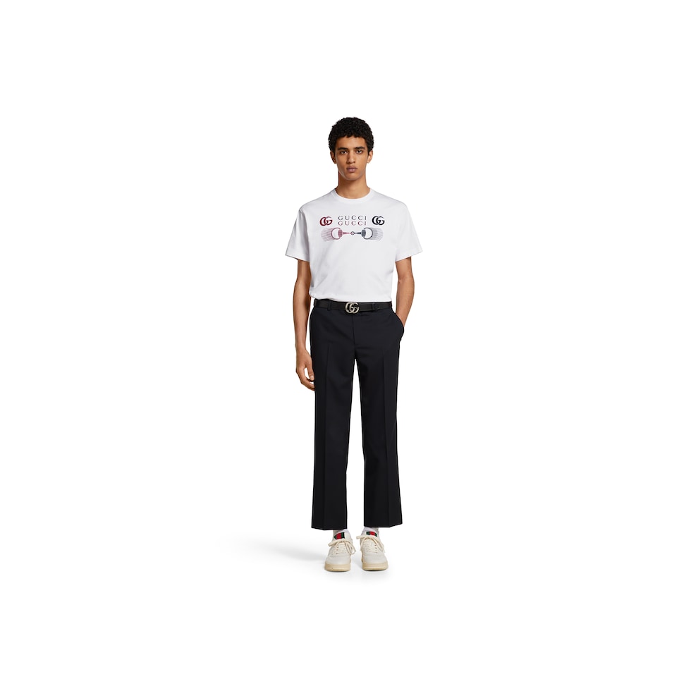 ◆GUCCI◆ 刺繍入りコットンジャージーTシャツ White Cotton jersey T-shirt with Gucci embroidery in off white