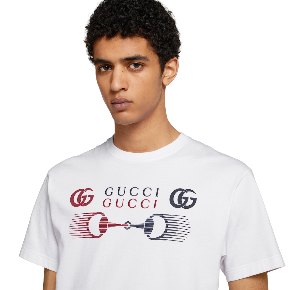 【GUCCI】PRINTED COTTON JERSEY T-SHIRT●798115XJHDG2240 Printed cotton jersey T-shirt in black | GUCCI® US