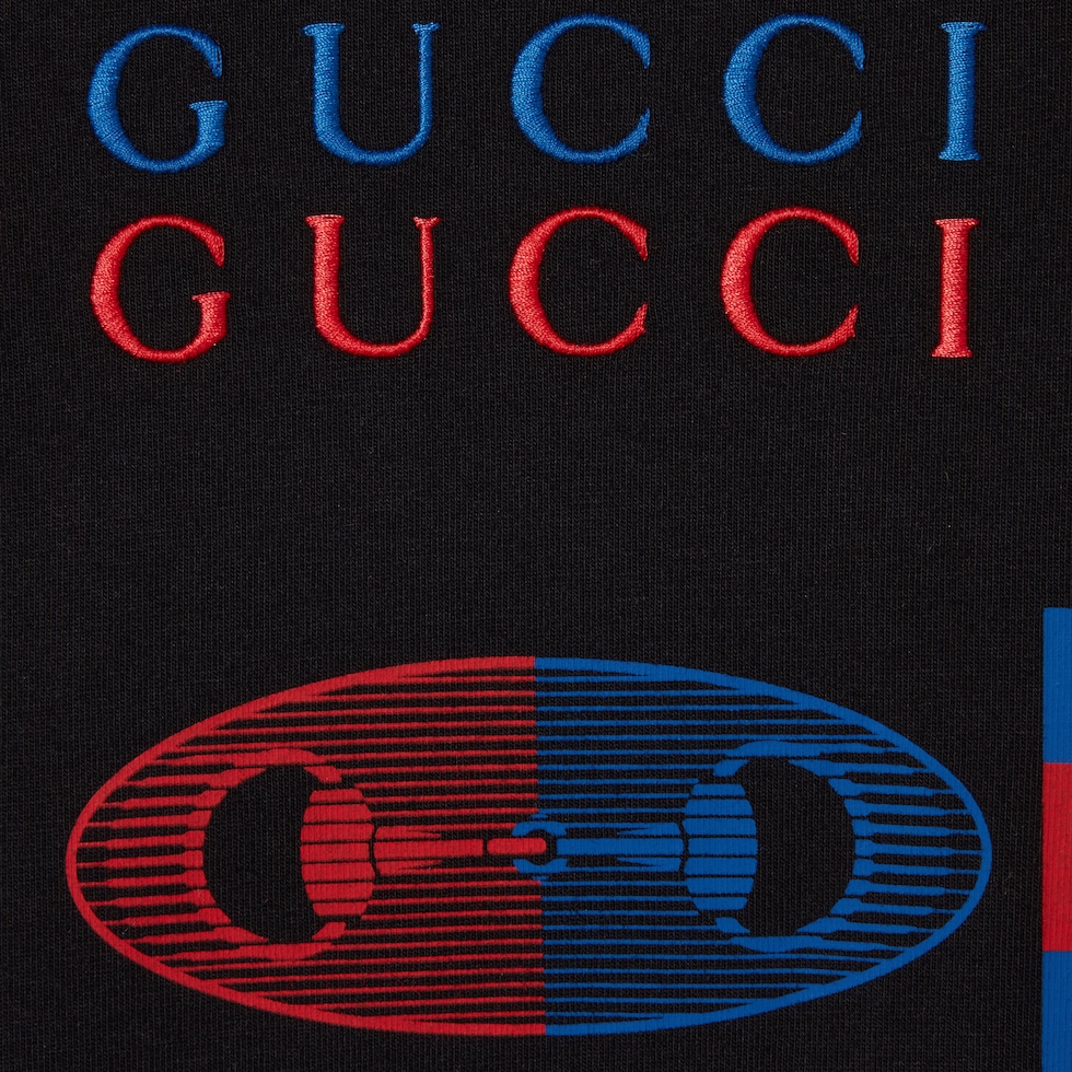 Printed cotton jersey T-shirt in black | GUCCI® US
