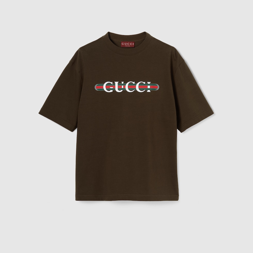 GUCCI グッチ プリントロゴ コットン Tシャツ ホワイトブラウン GUCCI グッチ プリントロゴ コットン Tシャツ ホワイトブラウン