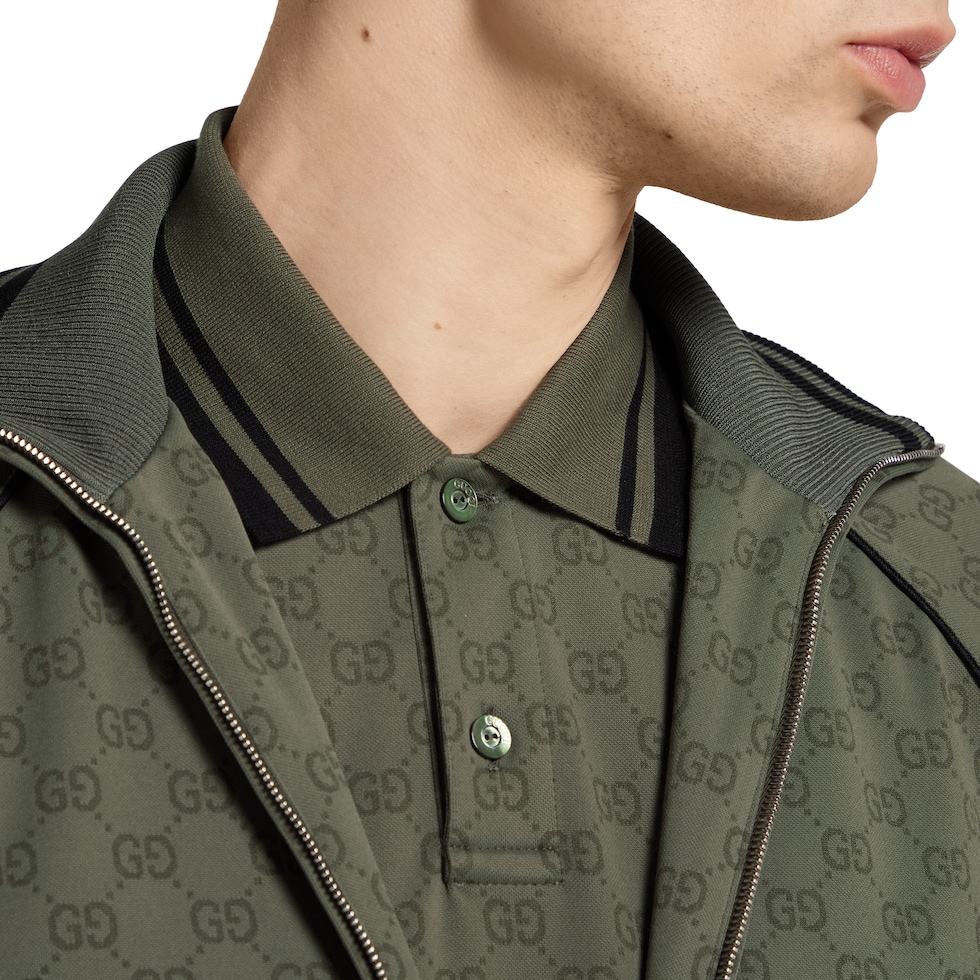 こんぴーDW x 1FW x2UT x2 GG jersey jacquard polo shirt in forest green | GUCCI® US