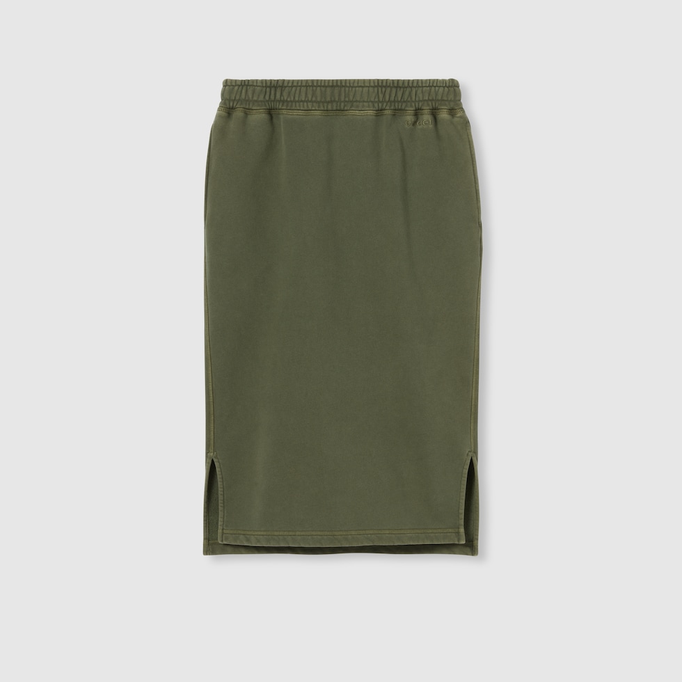 Cotton jersey skirt with embroidery in forest green | GUCCI® CA