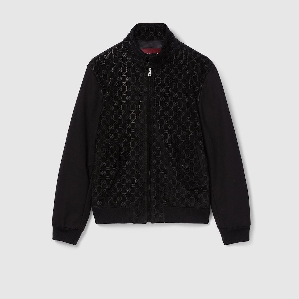 Embossed GG suede bomber jacket in black GUCCI UK