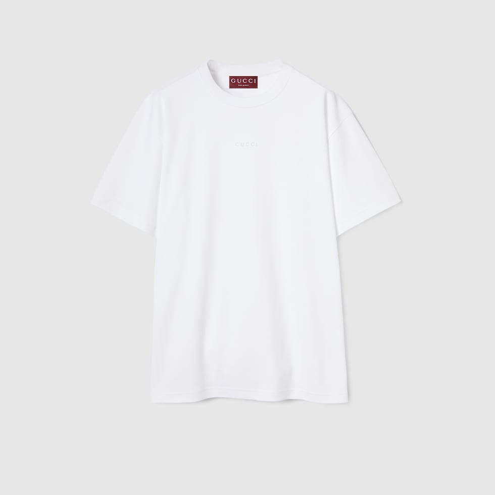 Tシャツ・カットソー GUCCI Woman T-Shirt White 815851XJG5O 9692 Cotton Jersey T-shirt with logo in white | GUCCI® CA
