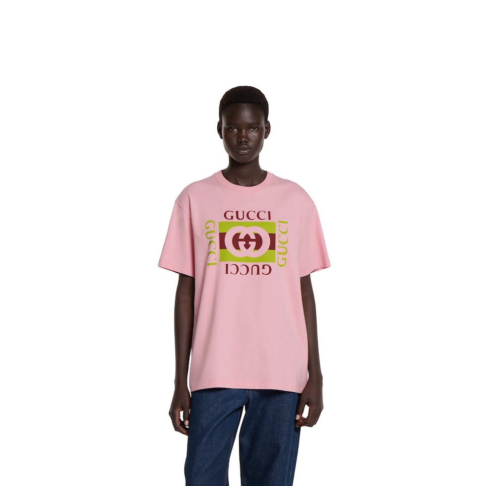 プリント コットンジャージー Tシャツピンク | GUCCI公式