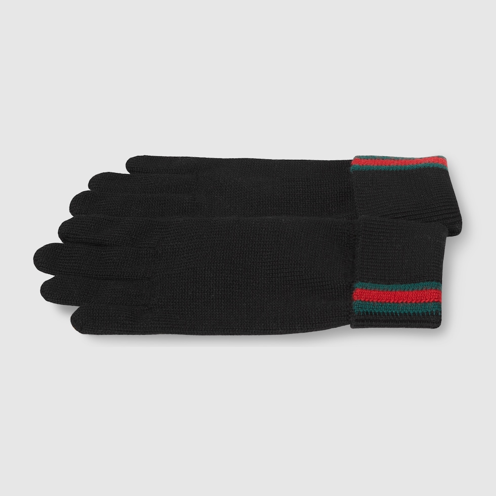 Wool gloves with Web in black | GUCCI® US
