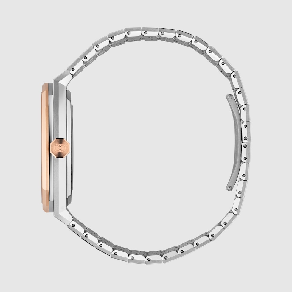 chichu GUCCI 25H 34MM QTZ SS Golden Brass Dial White LTHR Unisex