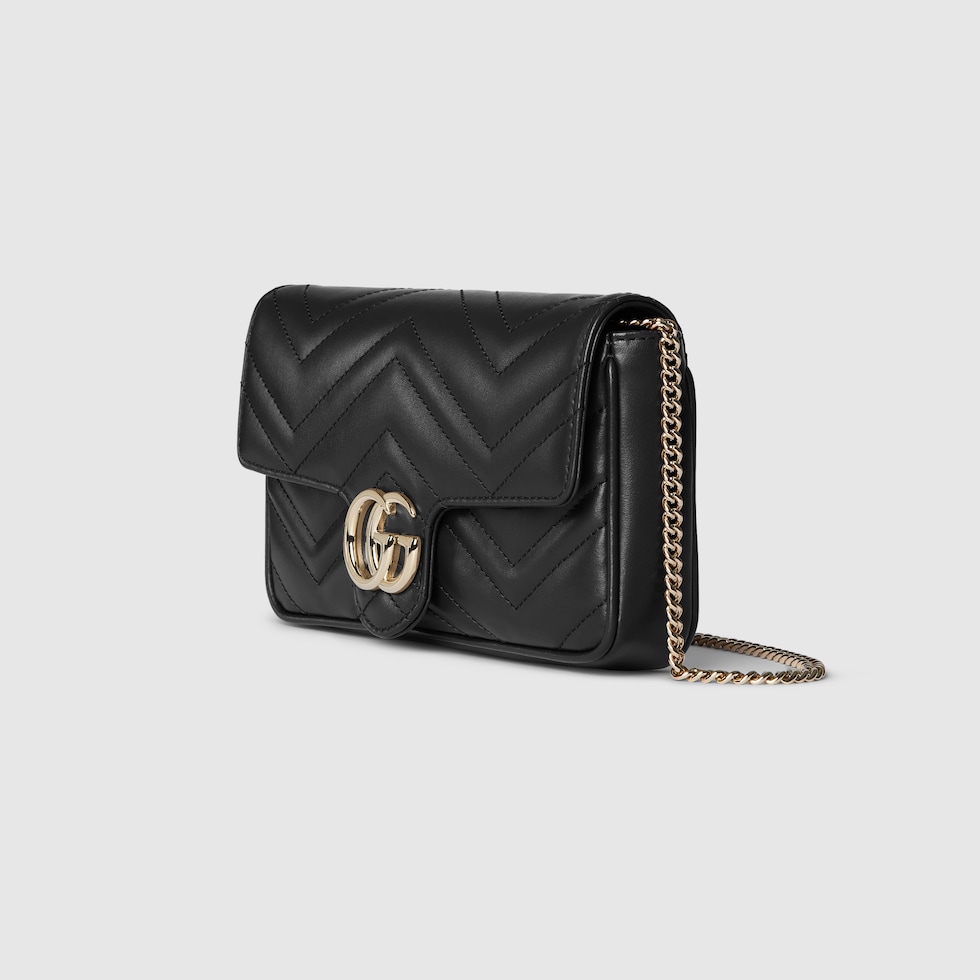 Gucci Women Black Leather Small Gg Marmont Shoulder Bag