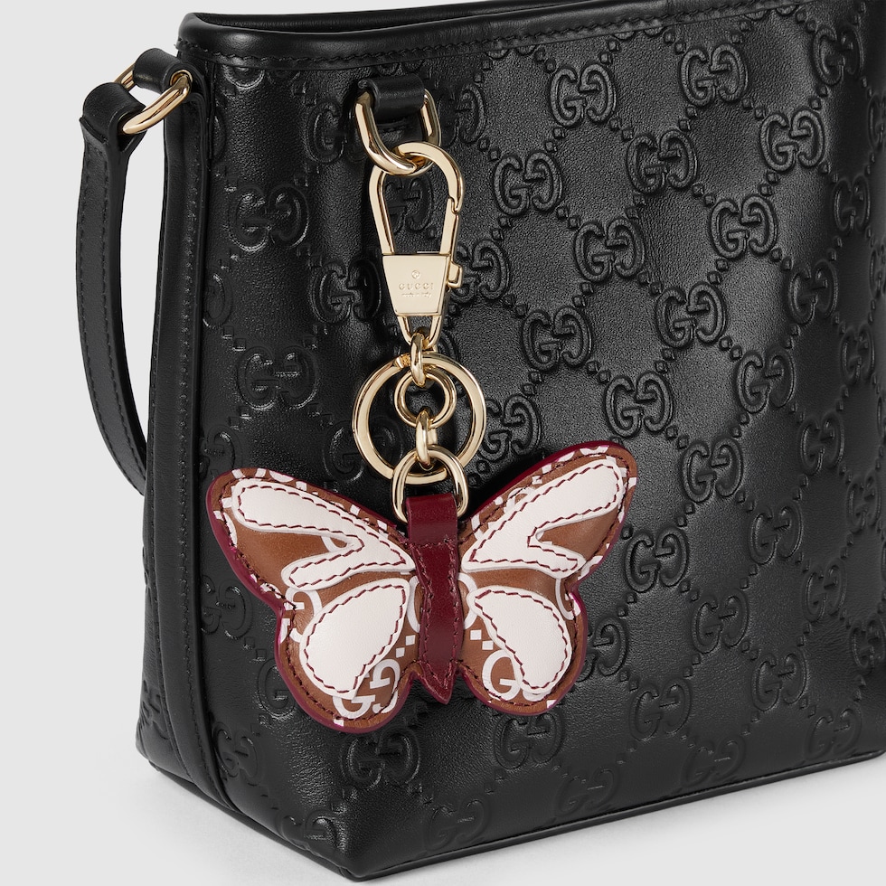 GGエンブレム〕ナノ バケットバッグ ・ブラック GGレザー