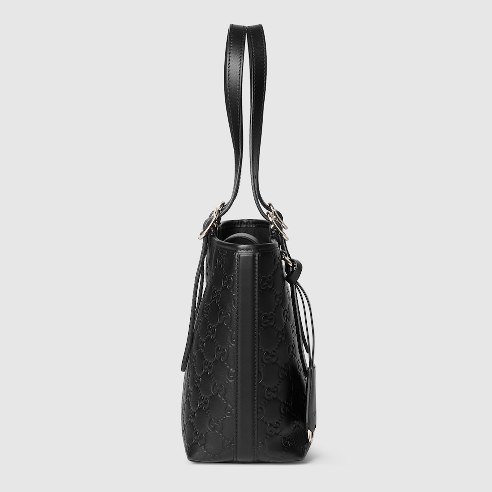 GG Emblem medium tote bag in black GG leather | GUCCI® FI