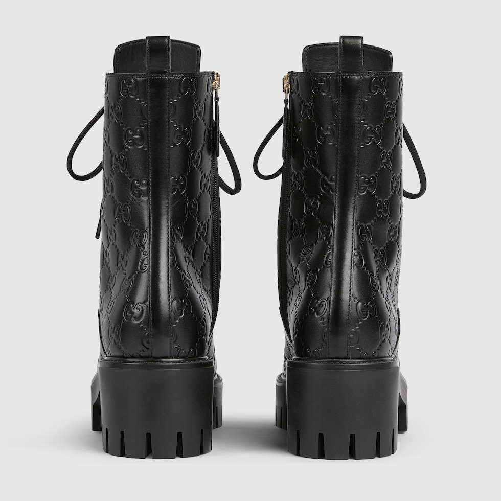 Women's lace-up ankle boot with GG in black GG leather