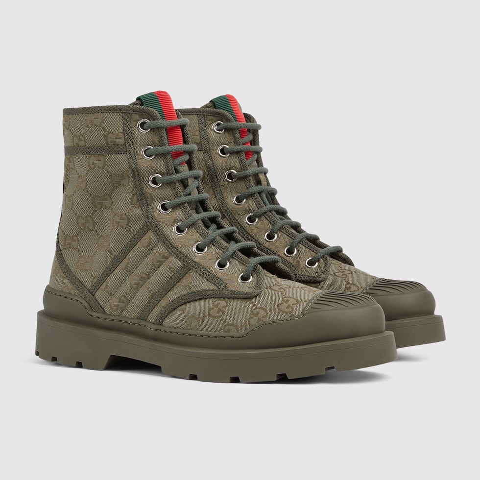 Men's lug-sole boot in dark green GG canvas | GUCCI® CA