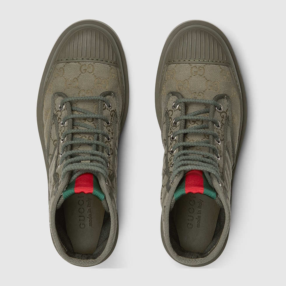 Men's lug-sole boot in dark green GG canvas | GUCCI® US