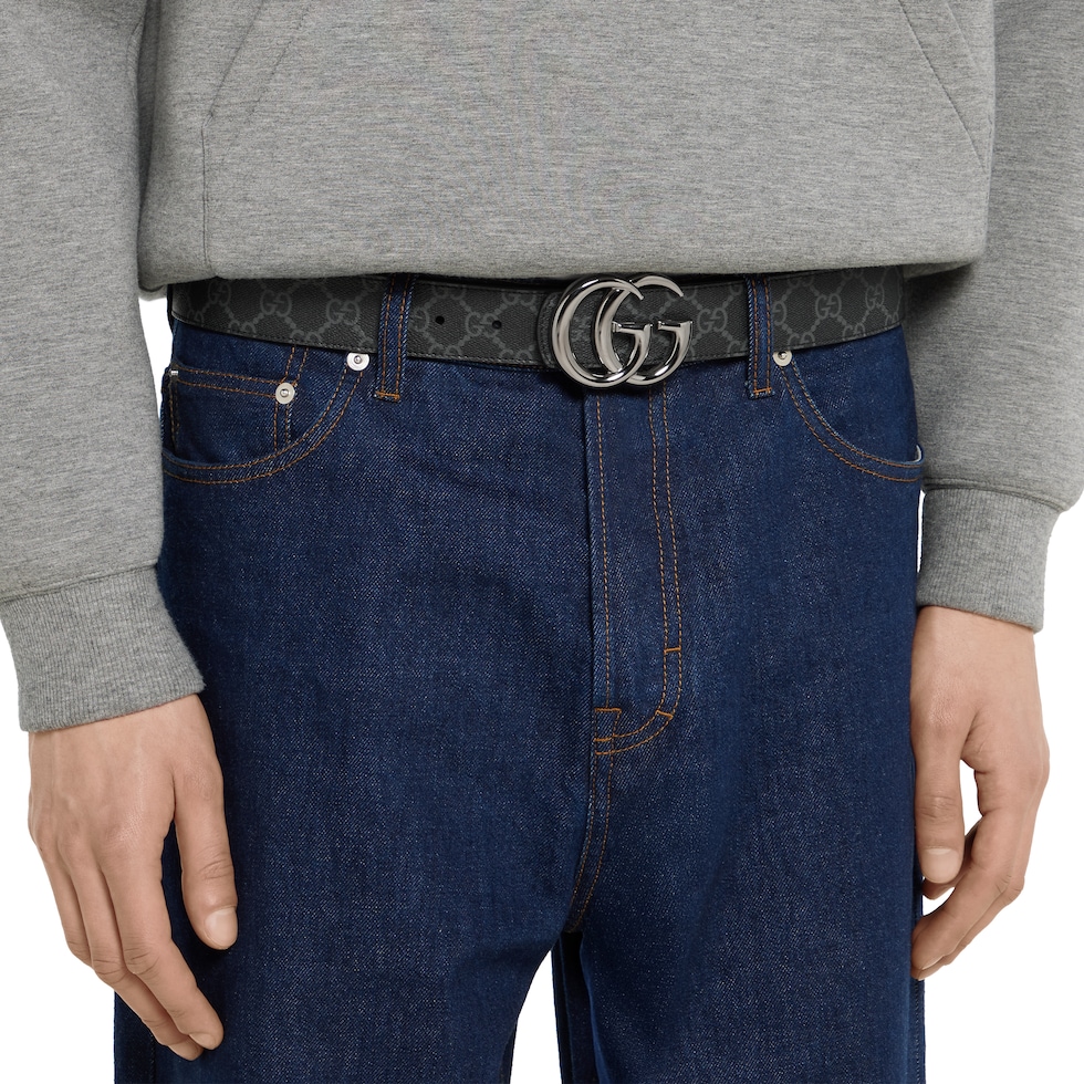 GUCCI グッチ ベルト ダブルGロゴ 2way リバーシブル ダブルG リバーシブル ベルトグレー＆ブラック GGスプリーム