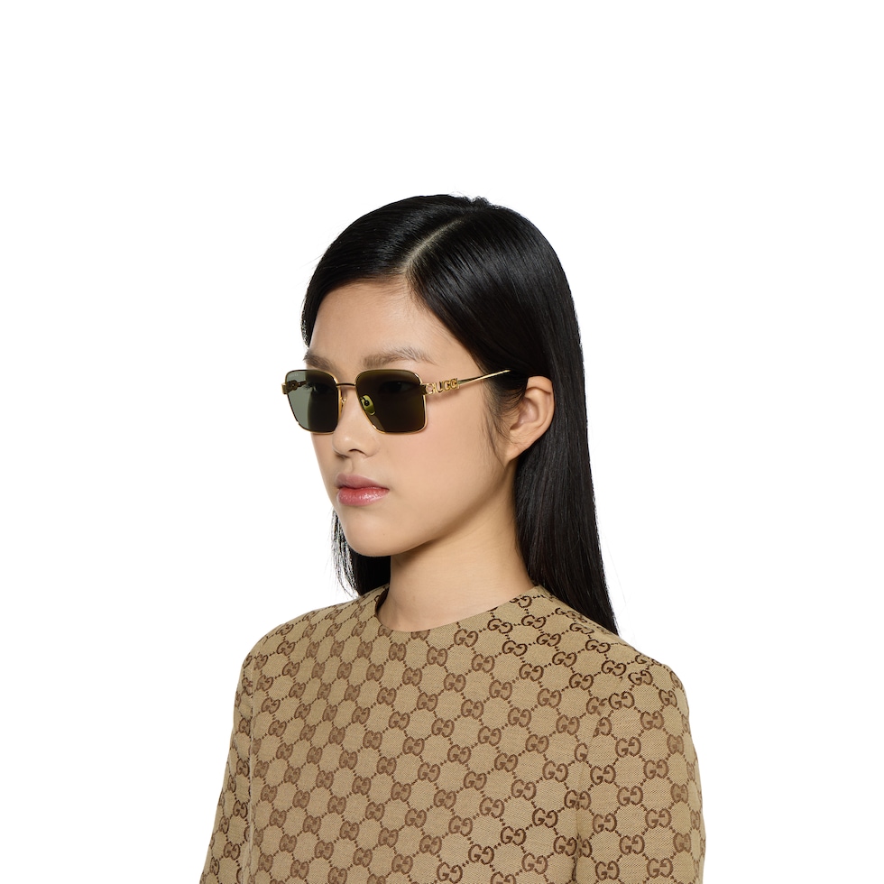 Square frame sunglasses in light gold | GUCCI® US