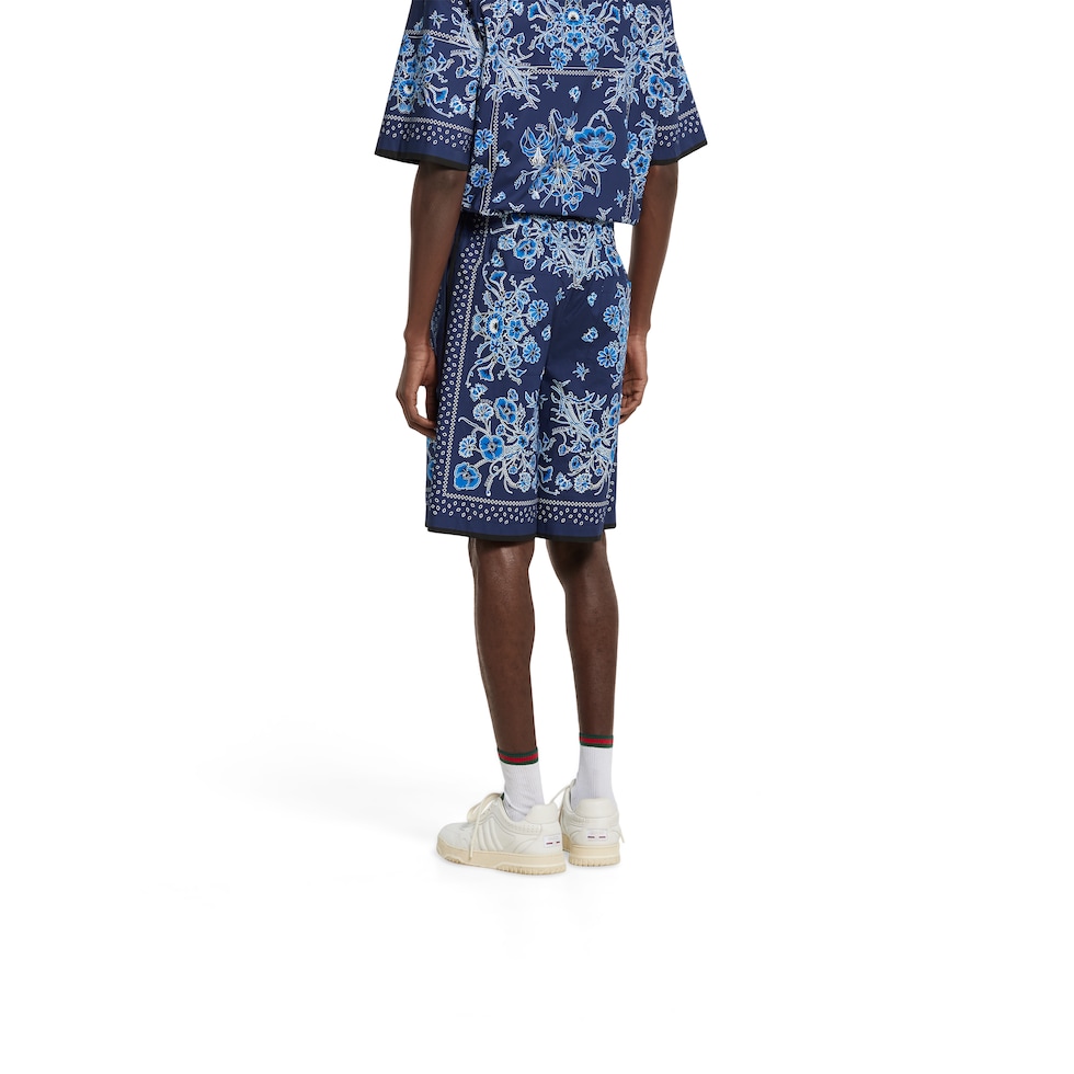 日本未入荷【GUCCI】プリント コットンポプリン パンツ プリント コットンポプリン ショートパンツブルー | GUCCI公式