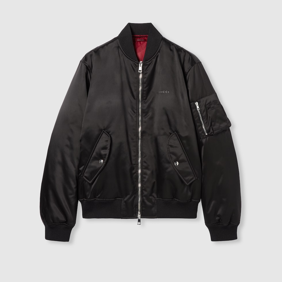 MA-1 Gucci Black Nylon Bomber Jacket Heavy nylon canvas bomber jacket in black | GUCCI® CA