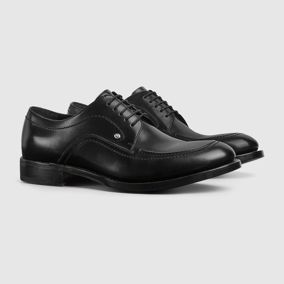 ちょ⭐︎ Men's lace-up shoe in black shiny leather | GUCCI® US