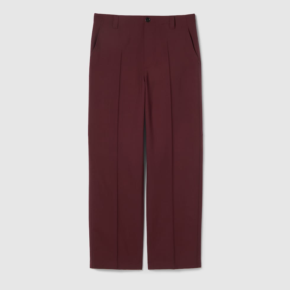 Wool gabardine pant with logo in burgundy | GUCCI® DE