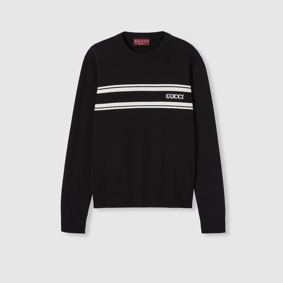 Silk cotton sweater with intarsia in black and white | GUCCI® US