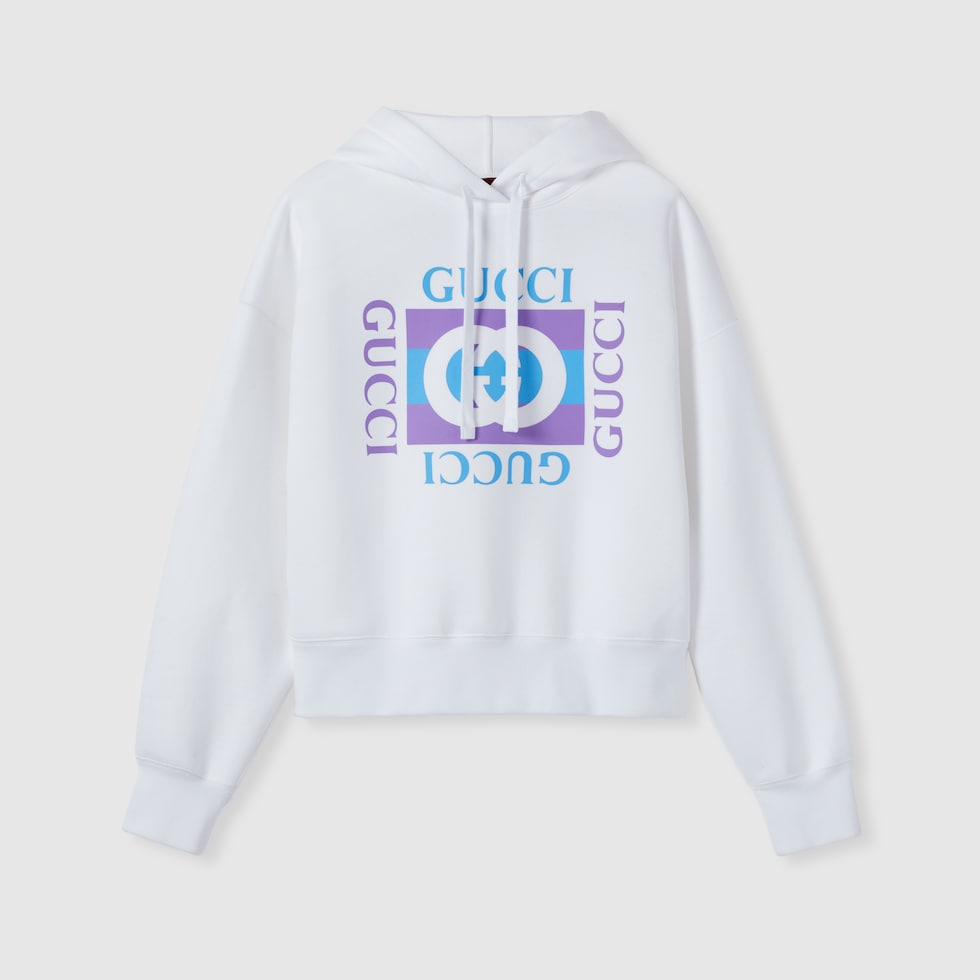 Cotton hooded sweatshirt with print in white | GUCCI® UK