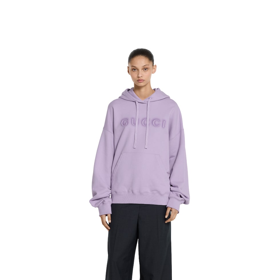 Cotton hooded sweatshirt with logo in lilac | GUCCI® SG