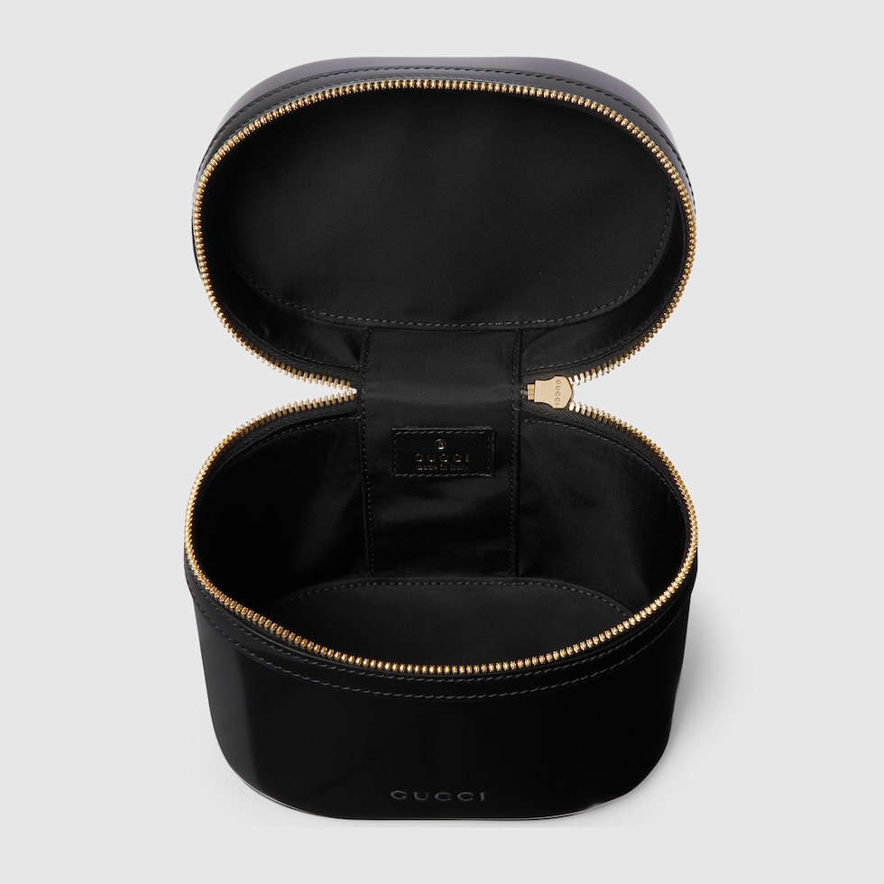 Mini vanity bag with bamboo handle in black leather | GUCCI® US