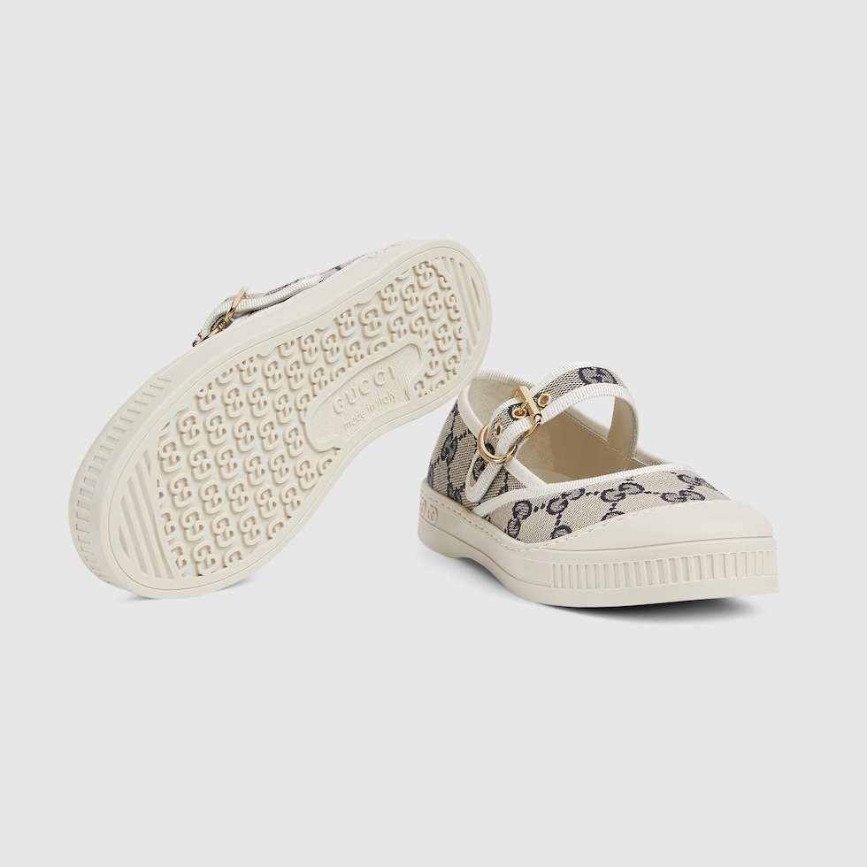 Children's GG ballet flat in beige and blue GG canvas
