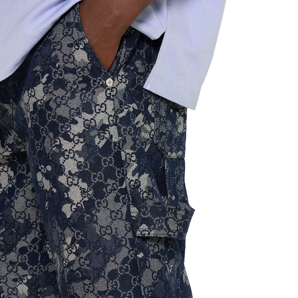 GG jacquard denim shorts in dark blue and ivory | GUCCI® PL
