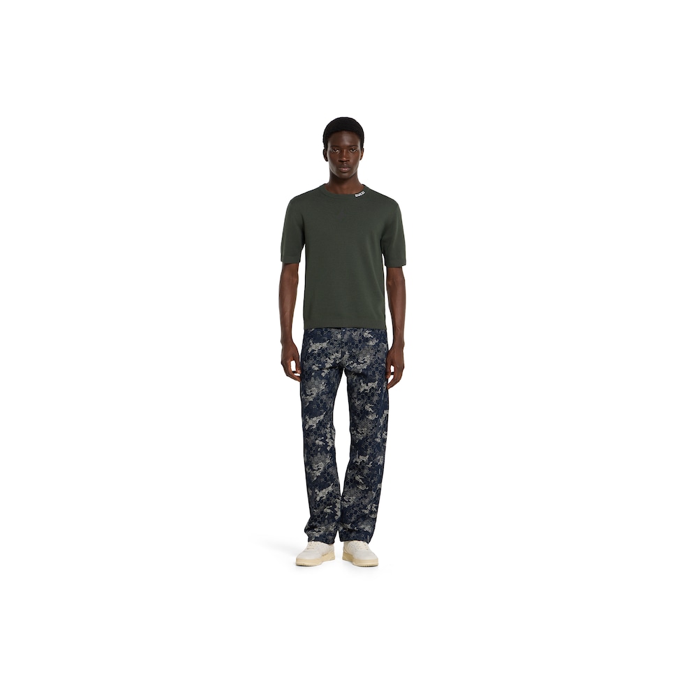 GG jacquard denim pant in dark blue and ivory | GUCCI® CA
