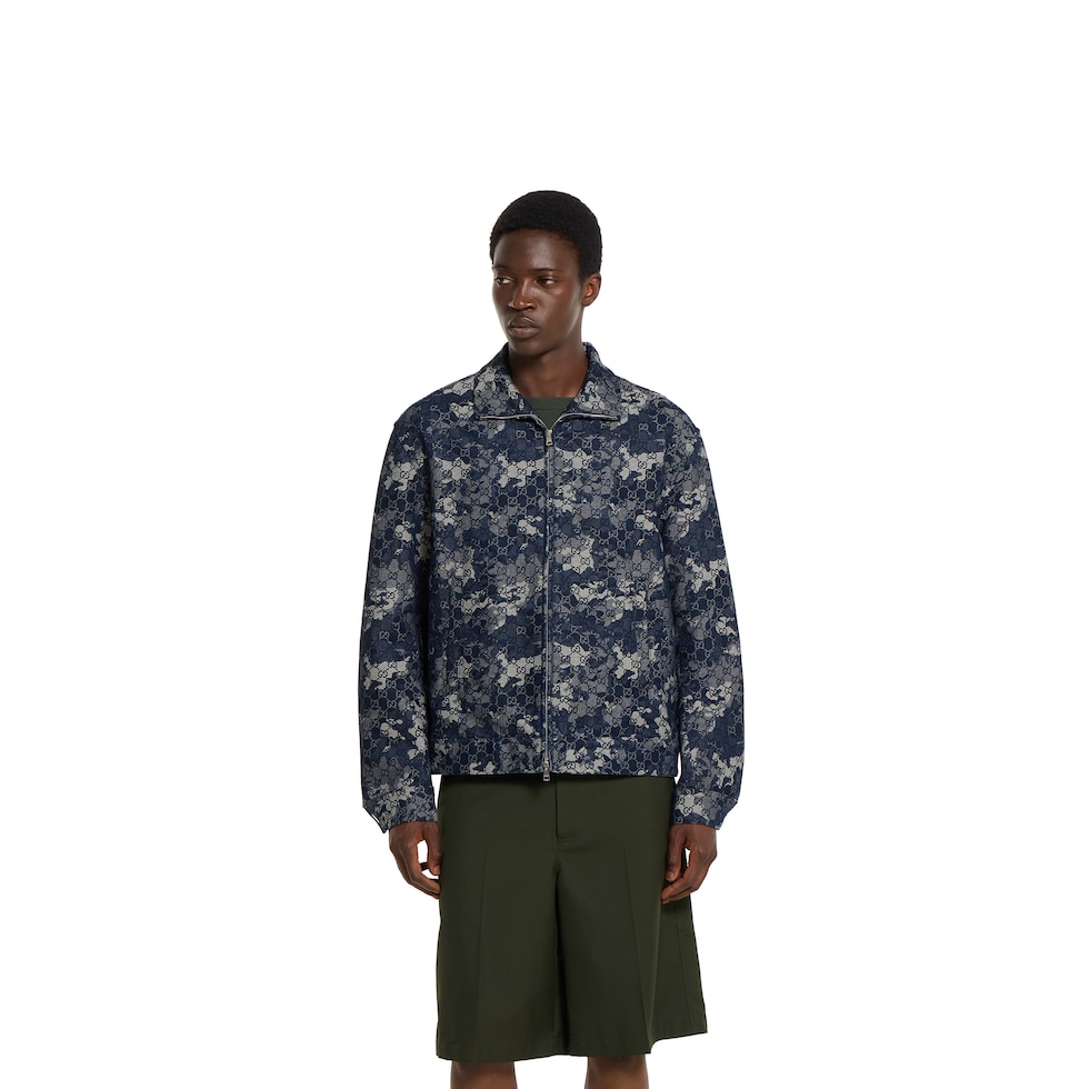 ジャケット GG JACQUARD DENIM JACKET GG jacquard denim jacket in dark blue and ivory | GUCCI® US
