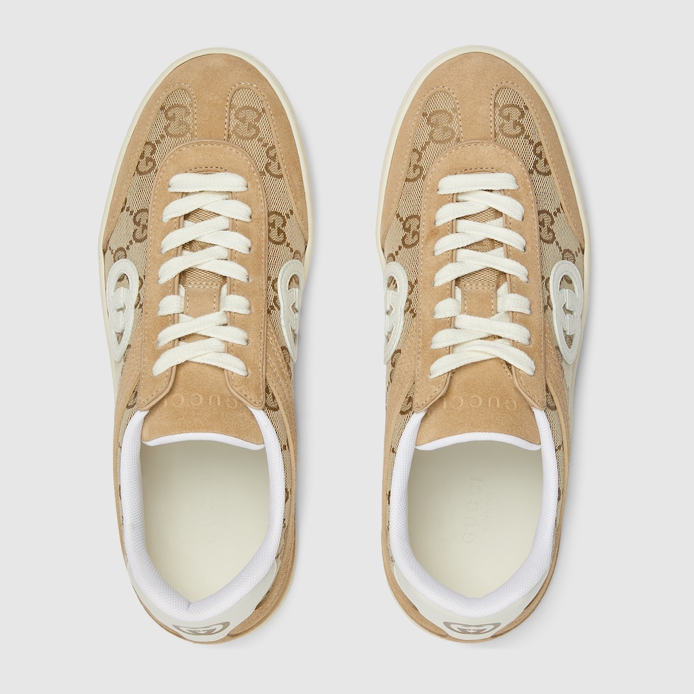 Women's G75 sneaker in beige and dark brown GG canvas