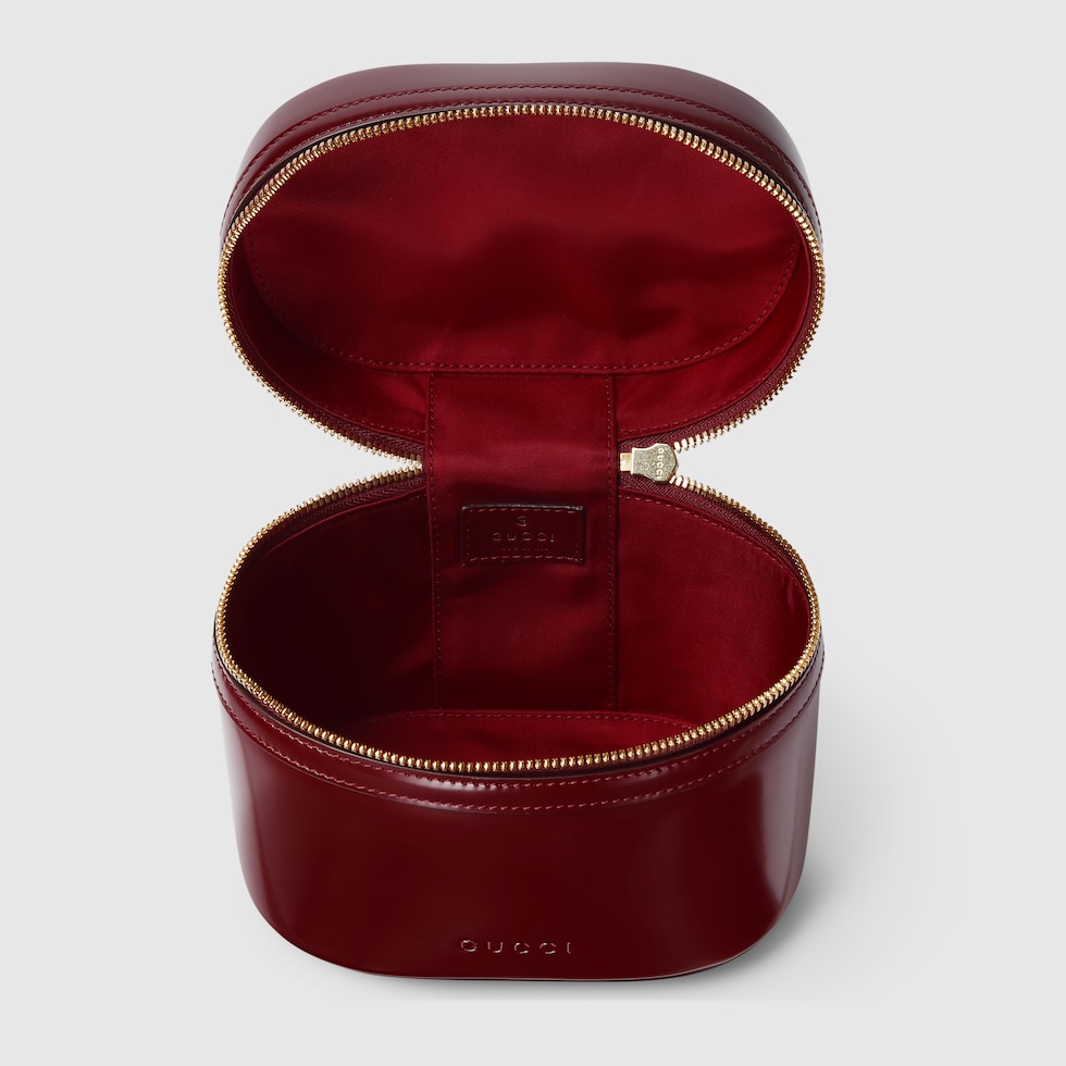 Mini vanity bag with bamboo handle in Rosso Ancora red