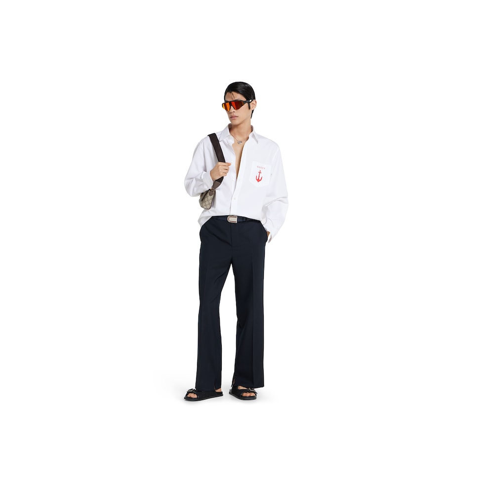 Cotton poplin shirt with embroidery in white | GUCCI® US