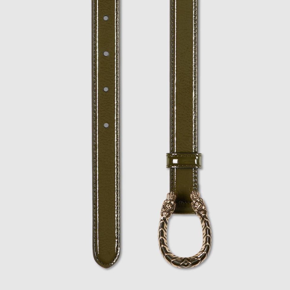 Thin belt with Dionysus buckle in forest green leather