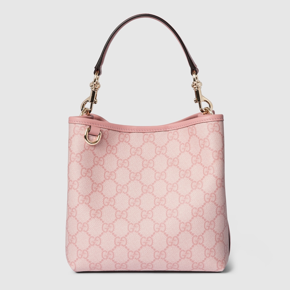 GG Emblem small bucket bag in light pink coated fabric