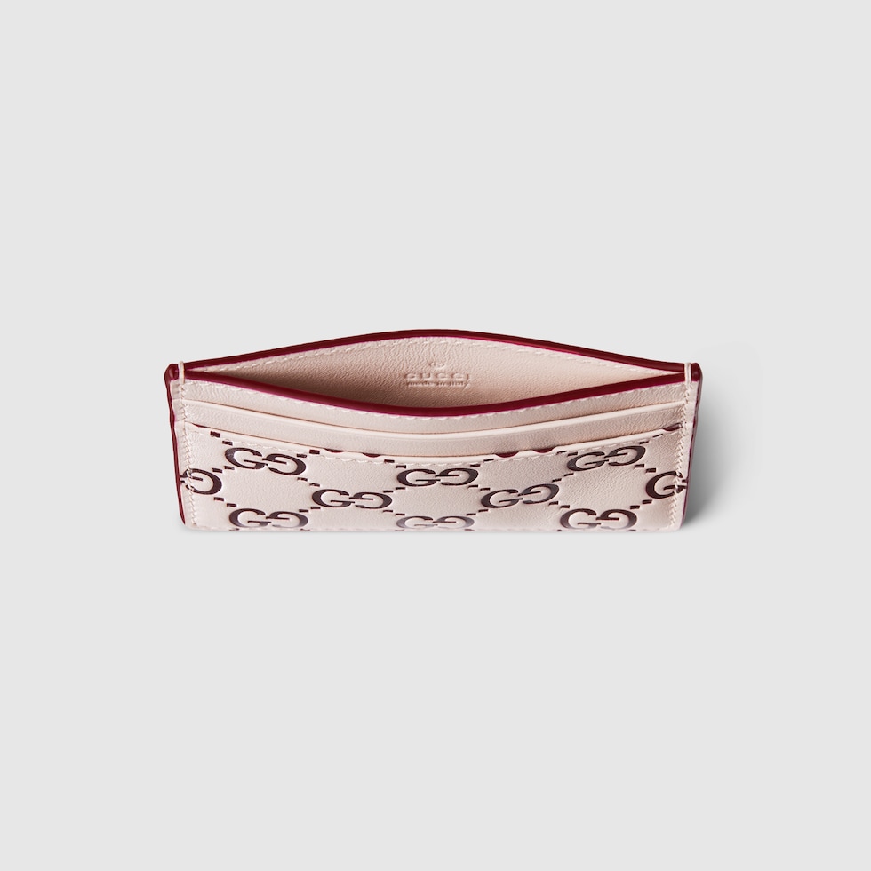 GG Emblem card case in pink and red G leather | GUCCI® US