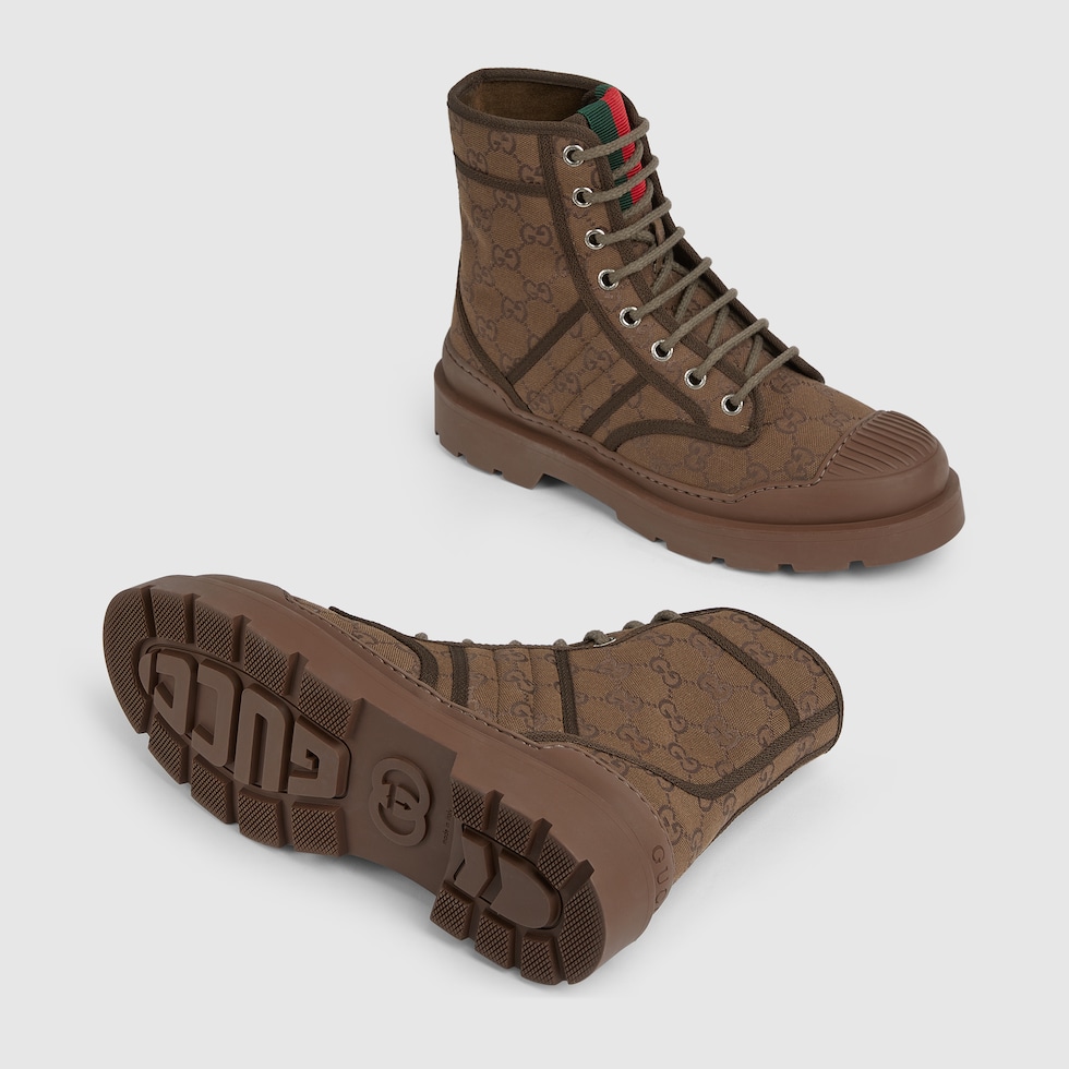 Men's lug-sole boot in dark brown GG canvas | GUCCI® CA