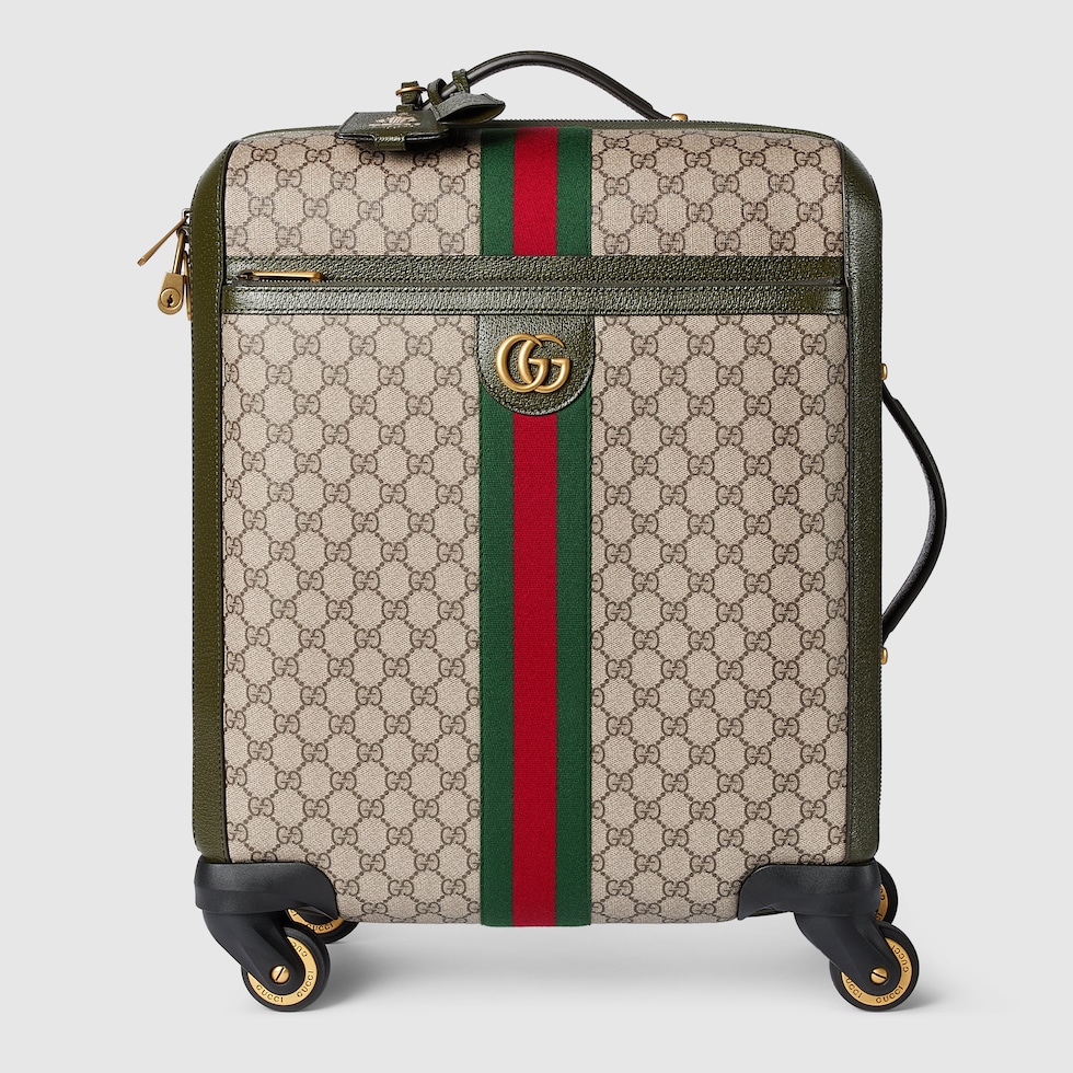 Gucci Savoy small cabin trolley in beige and dark brown fabric