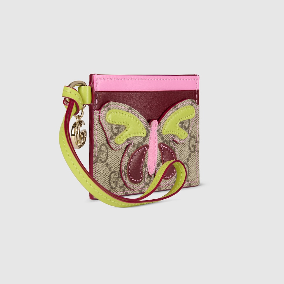 Card case with Double G and butterfly in beige and dark