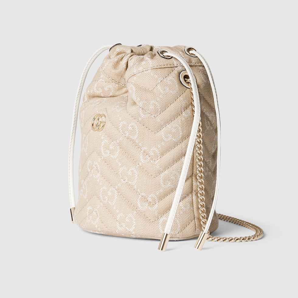 GG Marmont small bucket bag in taupe and white GG denim