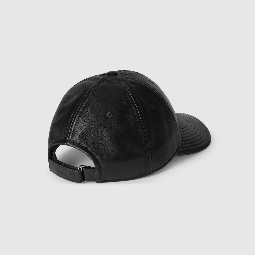 Leather baseball hat with Double G in black | GUCCI® SG