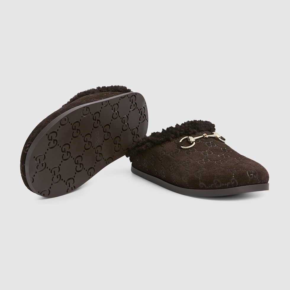 Women's mule with Horsebit in dark brown GG suede | GUCCI® US