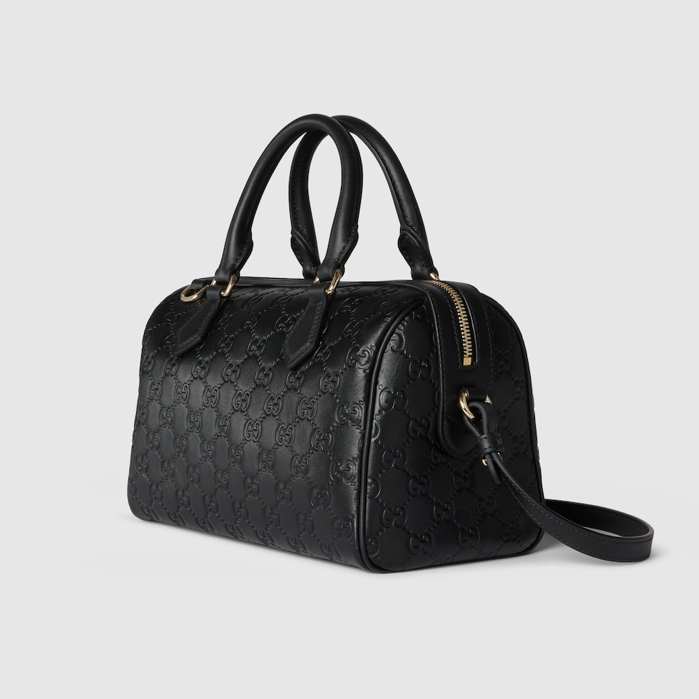 GG Emblem medium boston bag in black GG leather | GUCCI® SG