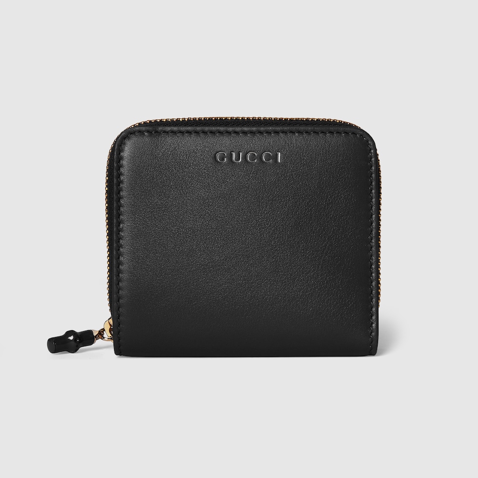 Small wallet with bamboo in black leather | GUCCI® US