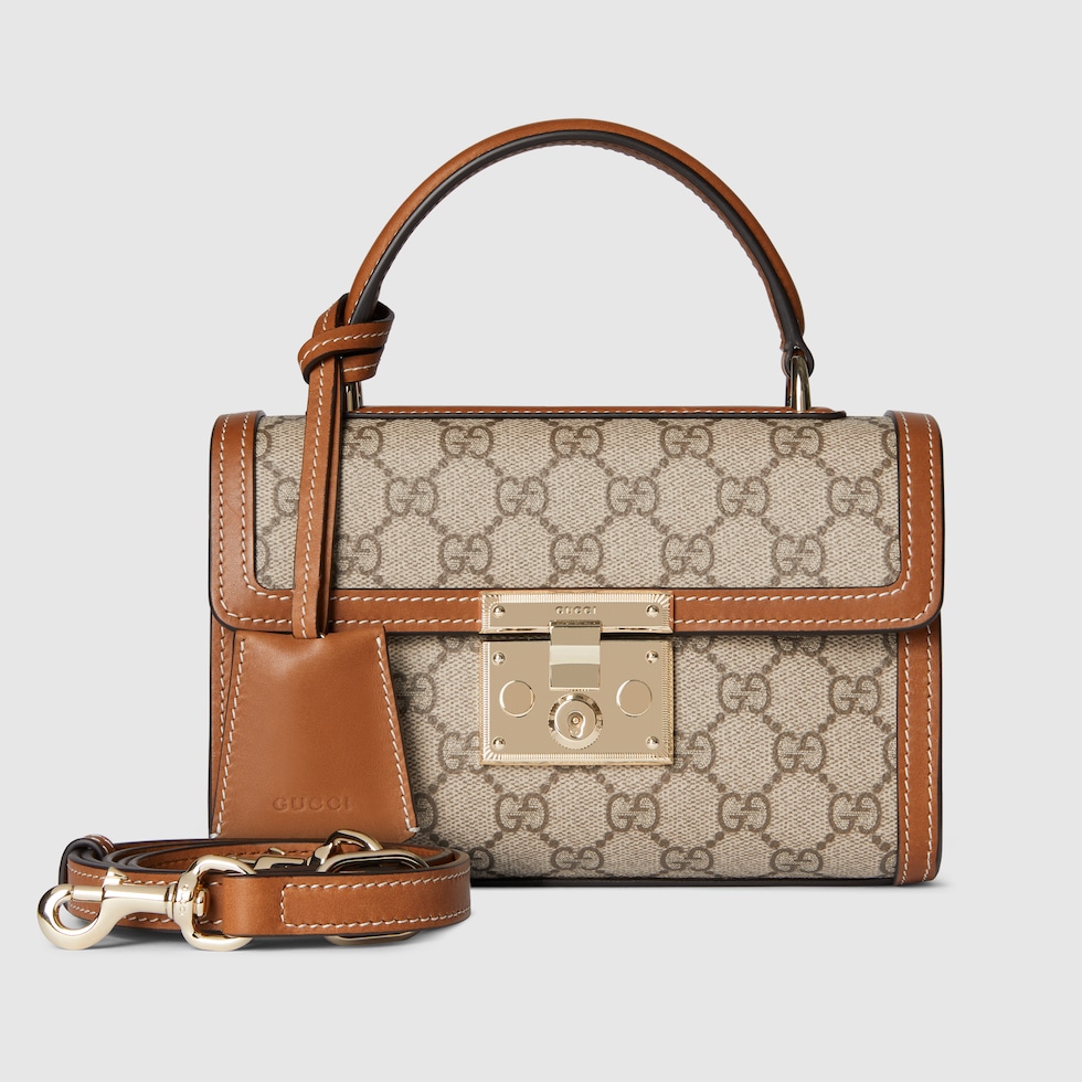 Padlock small top handle bag in beige and brown GG fabric | GUCCI® US