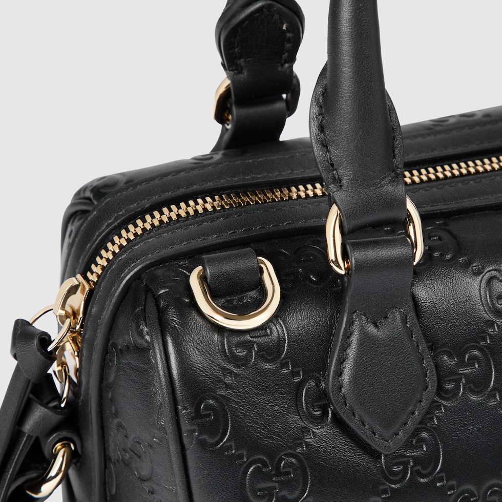 GGエンブレム〕スモール ボストンバッグ ・ブラック GGレザー | GUCCI公式