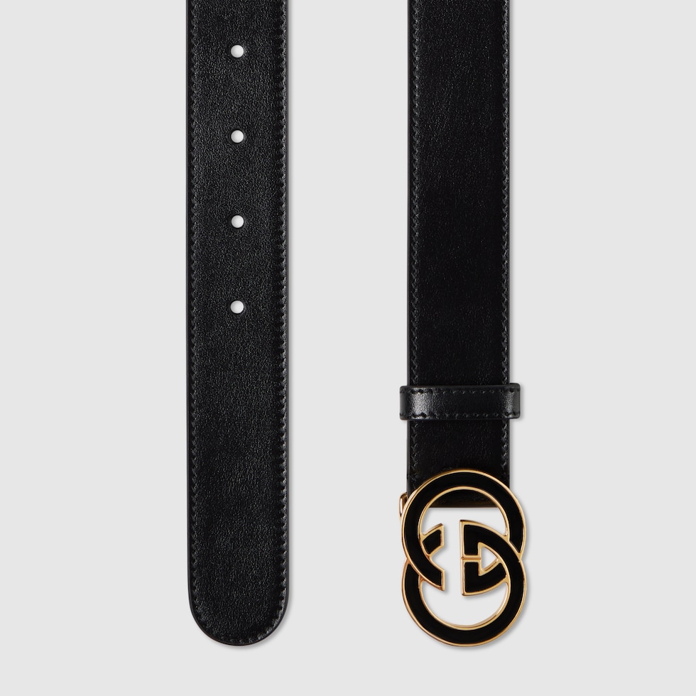 Belt with Interlocking G buckle in black and Rosso Ancora