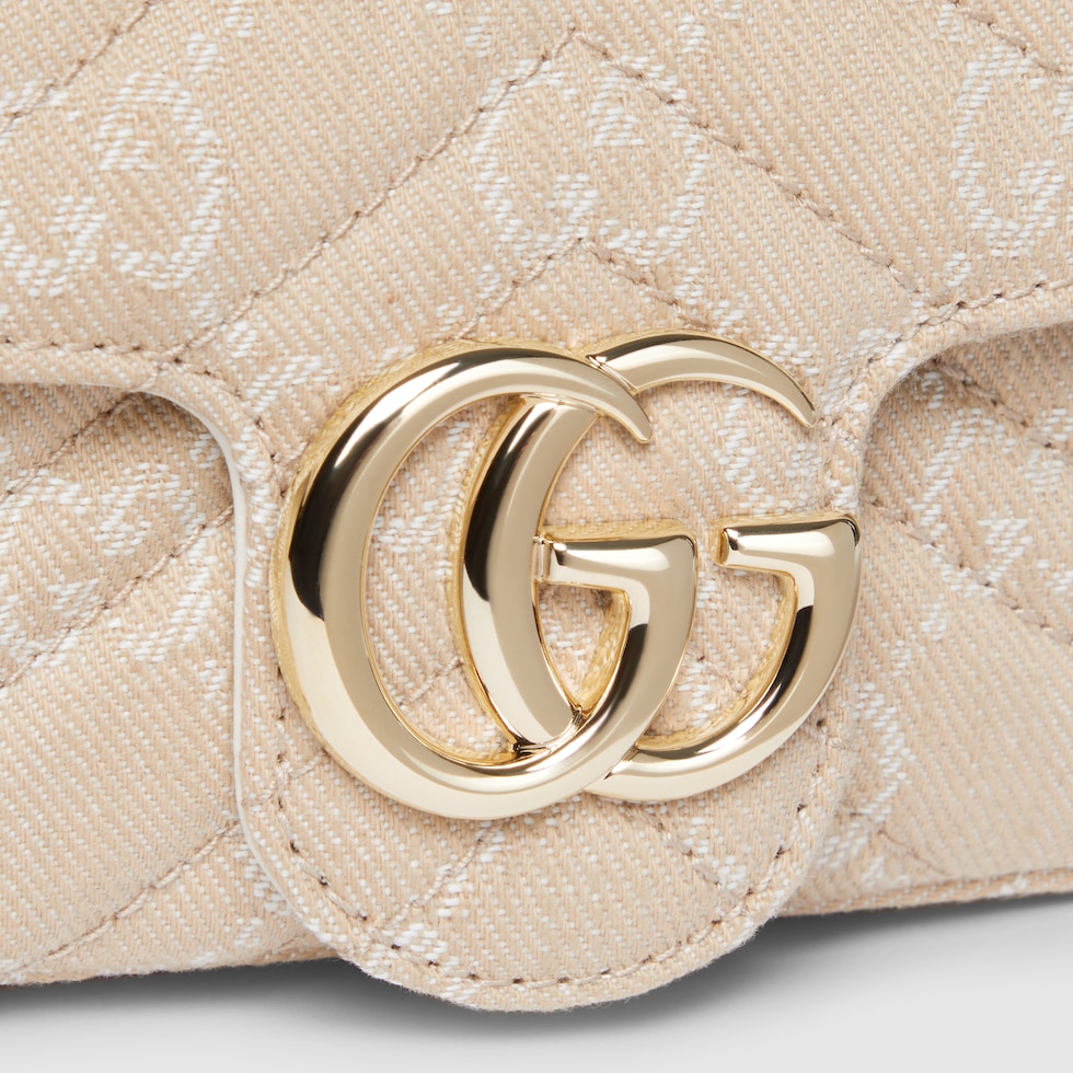 GG Marmont mini shoulder bag in taupe and white GG denim