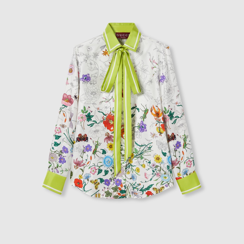 GUCCI グッチ シルクシャツ 54 Printed silk shirt in white and multicolor | GUCCI® US
